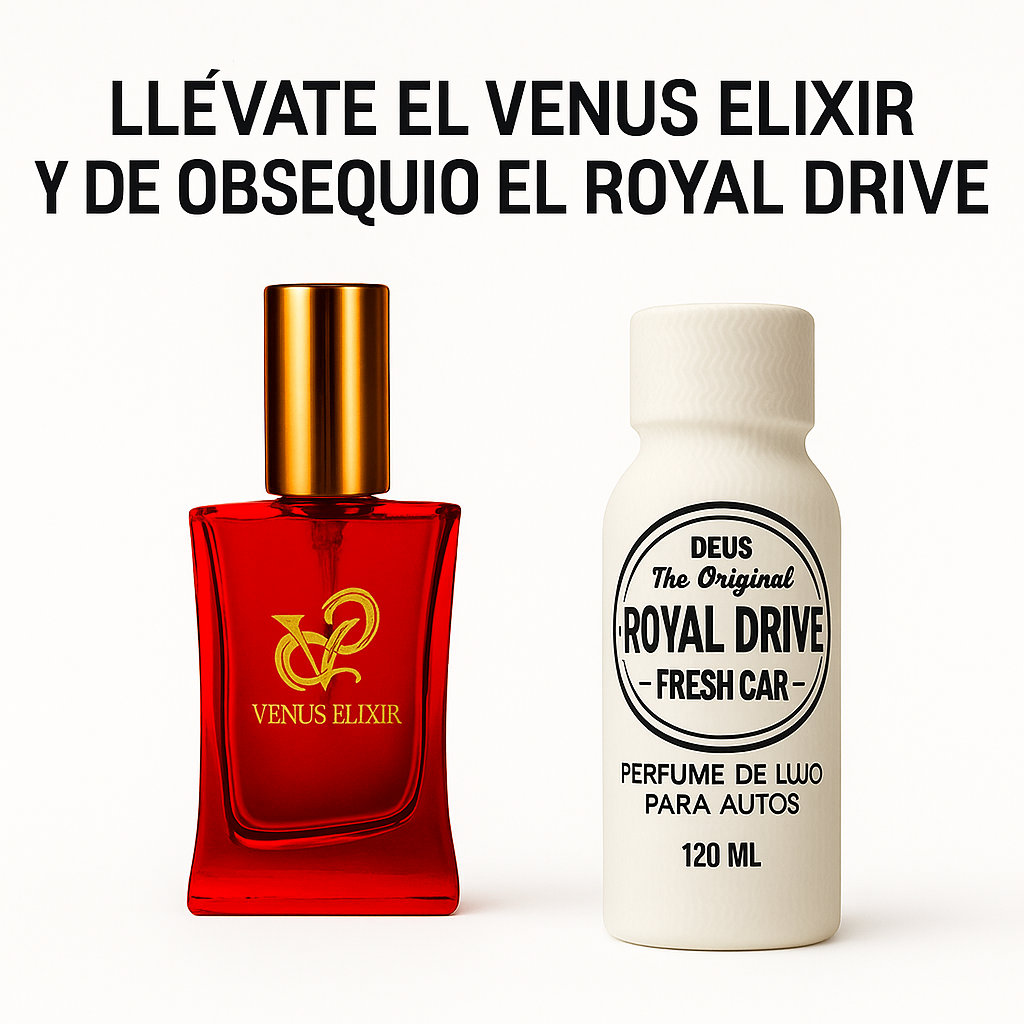 Perfume Venus Elixir + Perfume para auto Royal drive